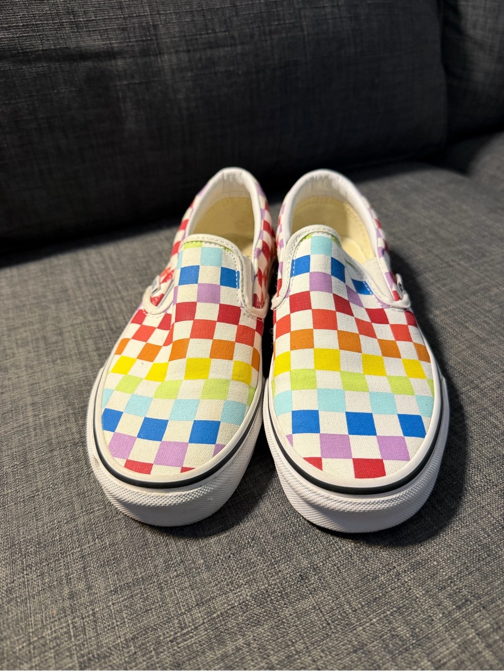 Slip-On Checkerboard Vans in Rainbow